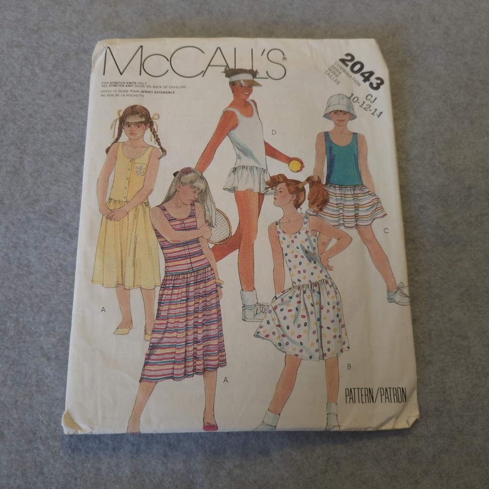 McCall's 2043 Girls Tank Dress & Skirt Pattern 10-14 Uncut 80s Tennis Look